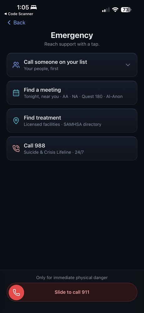 Emergency support screen