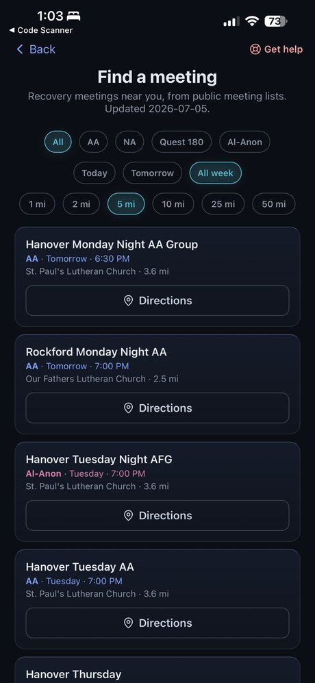 Find a meeting screen