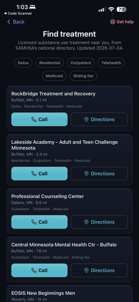 Find treatment screen