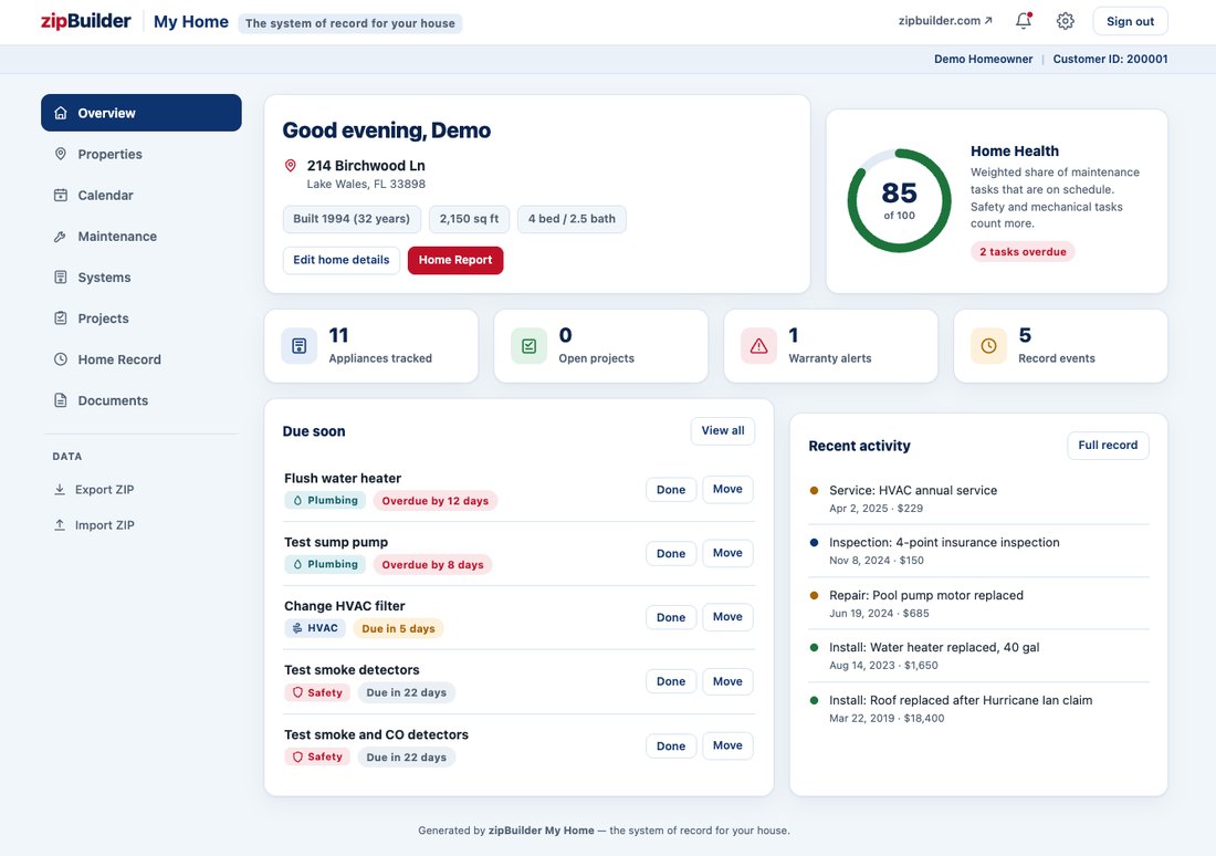 Homeowner dashboard overview
